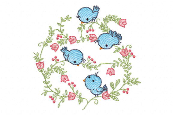 Blue Birds Embroidery Design