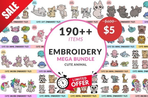 Set Mega Bundle Cute Animal Embroidery